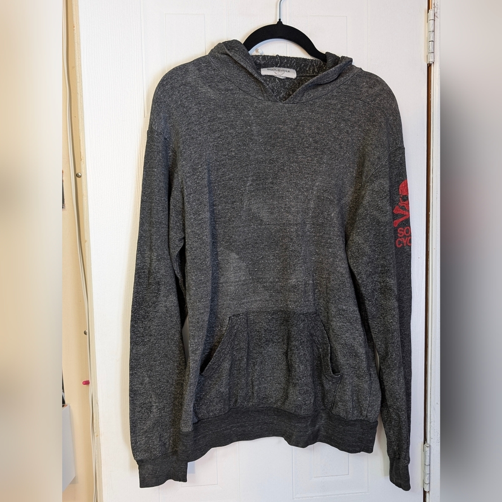 SoulCycle Charcoal Hoodie with Red Accent Well Loved Skull Cycling Active Pull